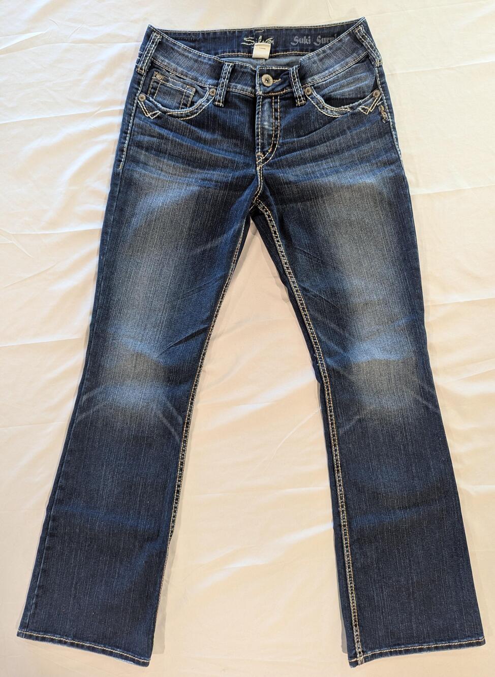 Silver Jeans Jeans Womens W28/L32 Blue Wash Suki Surplus Low Bootcut Embroidered